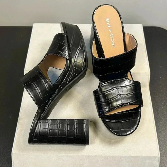 Şun and Stone Dariaa Womens Faux Leather Cut-Out Mule Sandals size 10 black - Picture 5 of 14